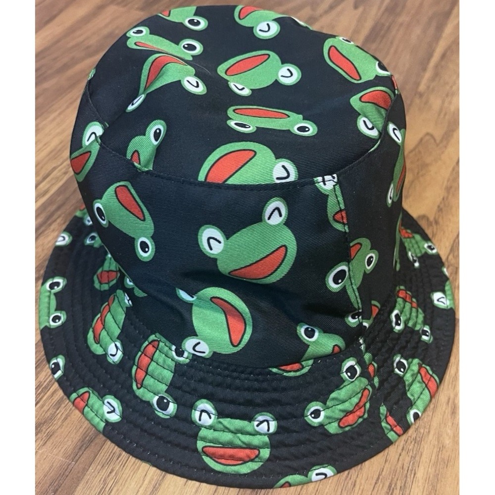 Unbranded Frog Bucket Hat Mens One Size Cartoon Animal Print Black Lightweight